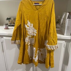 STYLUS Mustard Yellow Dress with White Floral Accents